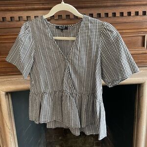 Madewell Crossover Peplum Top Gingham Black & White Small
